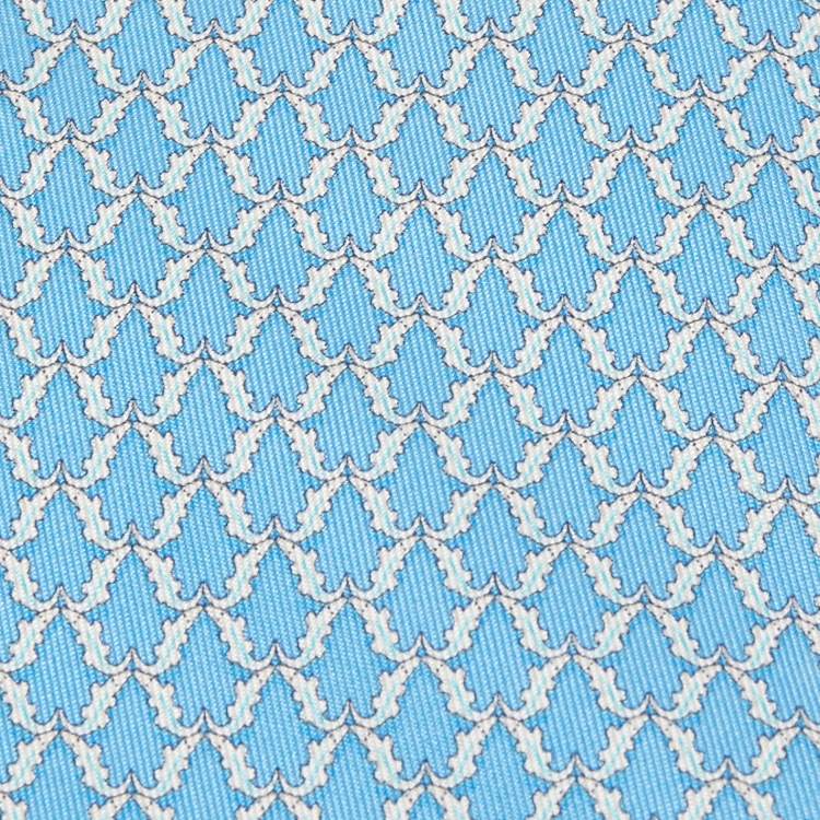 Pre Owned Salvatore Ferragamo Blue Printed Silk Tie