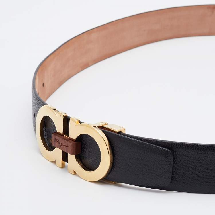 Pre Owned Salvatore Ferragamo Black Leather Gancini Buckle Cut to Size Belt