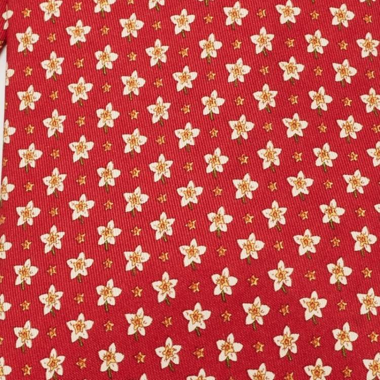 مملوكة مسبقًا Salvatore Ferragamo Red Floral Print Silk Traditional Tie