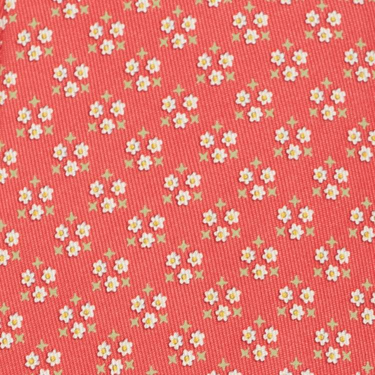 Pre Owned Salvatore Ferragamo Red Floral Print Silk Tie
