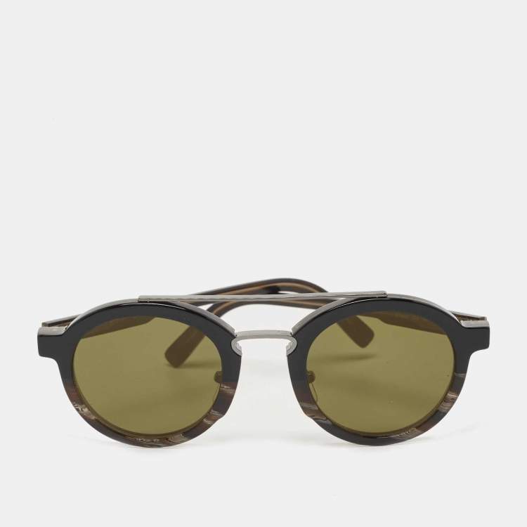 Pre Owned Salvatore Ferragamo Dark Brown Havana/Green SF845S Round Sunglasses