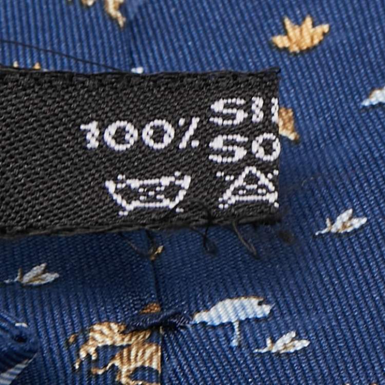 Pre Owned Salvatore Ferragamo Navy Blue Zebra Print Silk Tie
