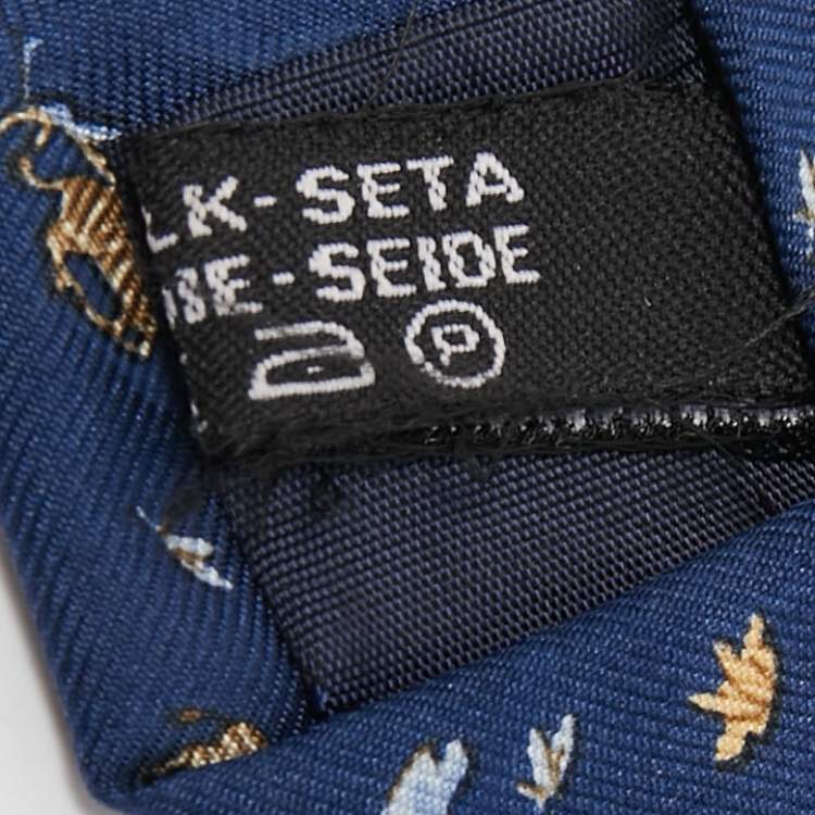 Pre Owned Salvatore Ferragamo Navy Blue Zebra Print Silk Tie