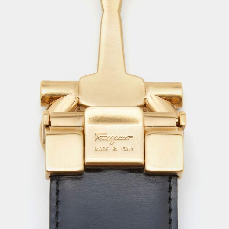 Pre Owned Salvatore Ferragamo Black/Tan Leather Double Gancini Parigi Reversible Cut to Size Belt