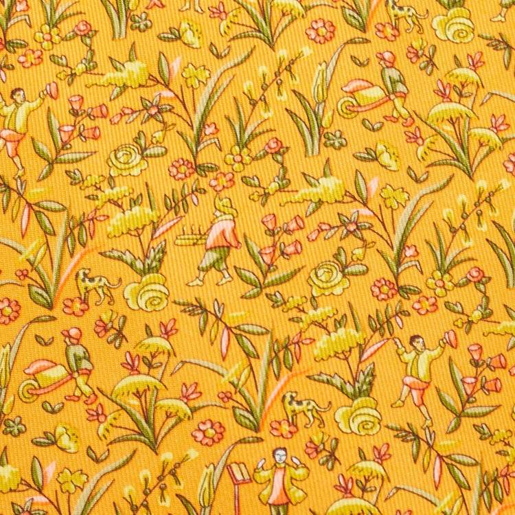 Pre Owned Salvatore Ferragamo Chrome Yellow Floral Print Silk Tie