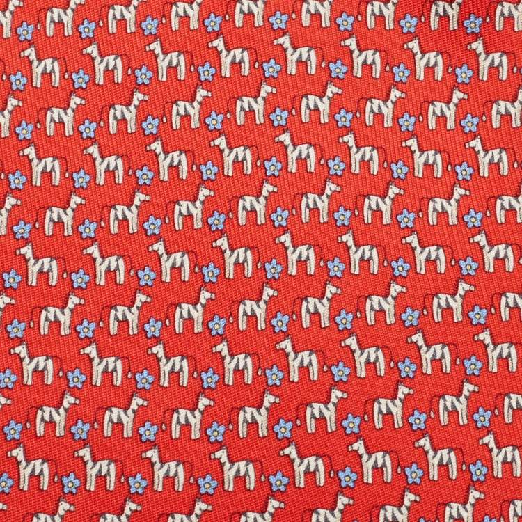Pre Owned Salvatore Ferragamo Red Printed Silk Tie
