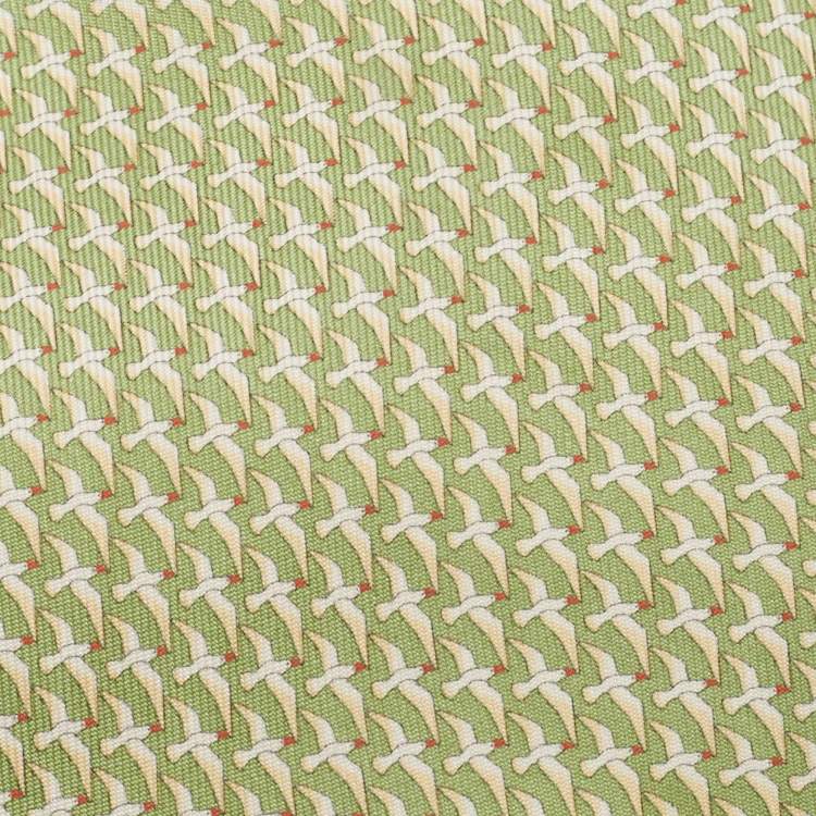 Pre Owned Salvatore Ferragamo Green Falcon Printed Silk Tie