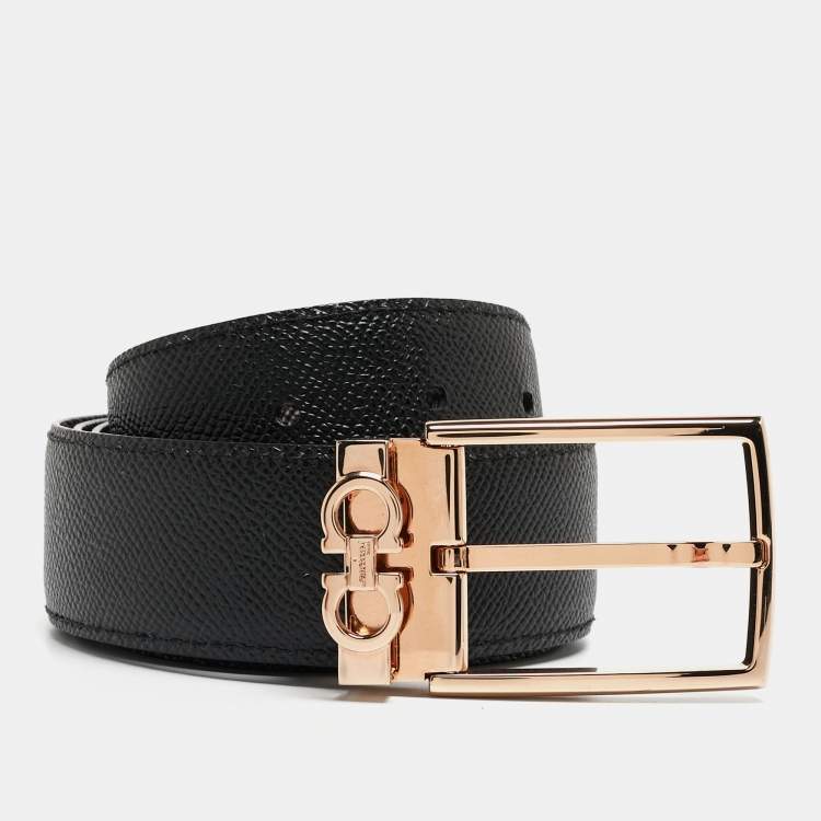 Pre Owned Salvatore Ferragamo Black/Brown Leather Cut to Size Reversible Belt