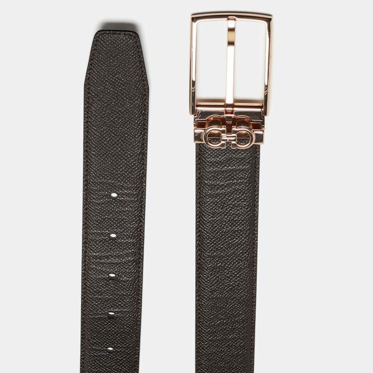 Pre Owned Salvatore Ferragamo Black/Brown Leather Cut to Size Reversible Belt