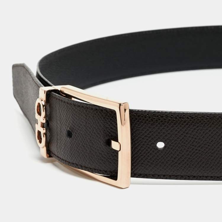 Pre Owned Salvatore Ferragamo Black/Brown Leather Cut to Size Reversible Belt