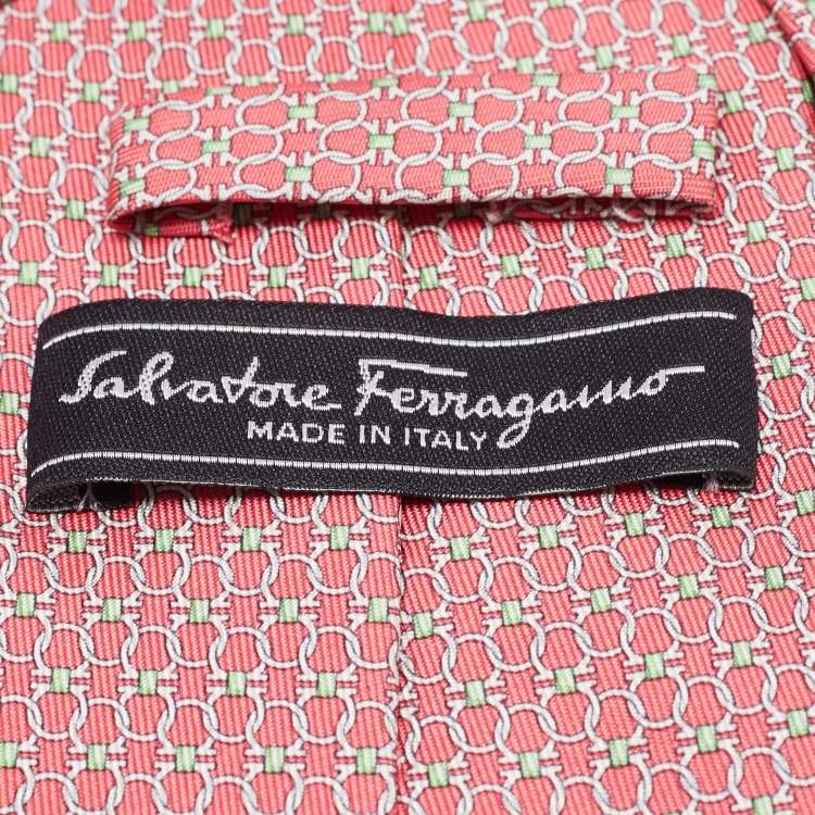 Pre Owned Salvatore Ferragamo Pink Gancini Print Silk Tie