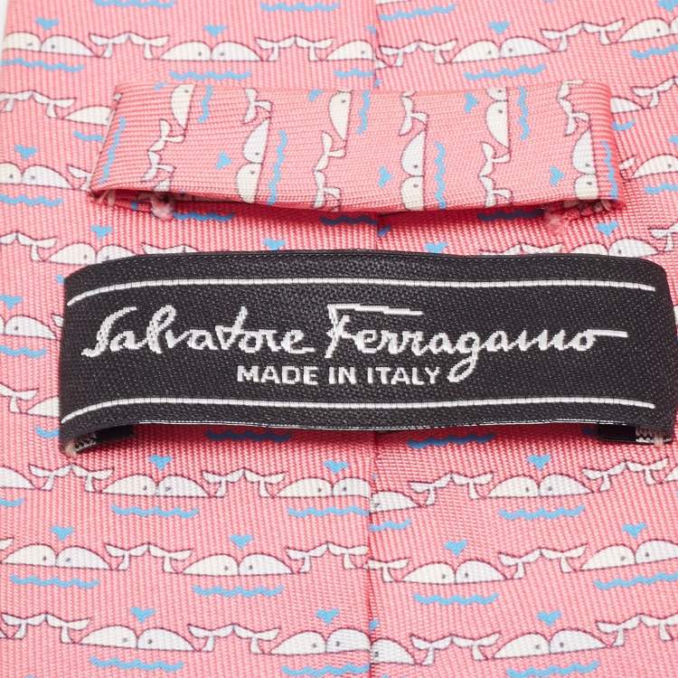 Pre Owned Salvatore Ferragamo Pink Dolphin Print Silk Tie