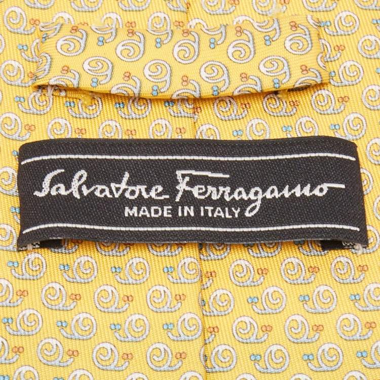 Pre Owned Salvatore Ferragamo Yellow Snail Print Silk Tie
