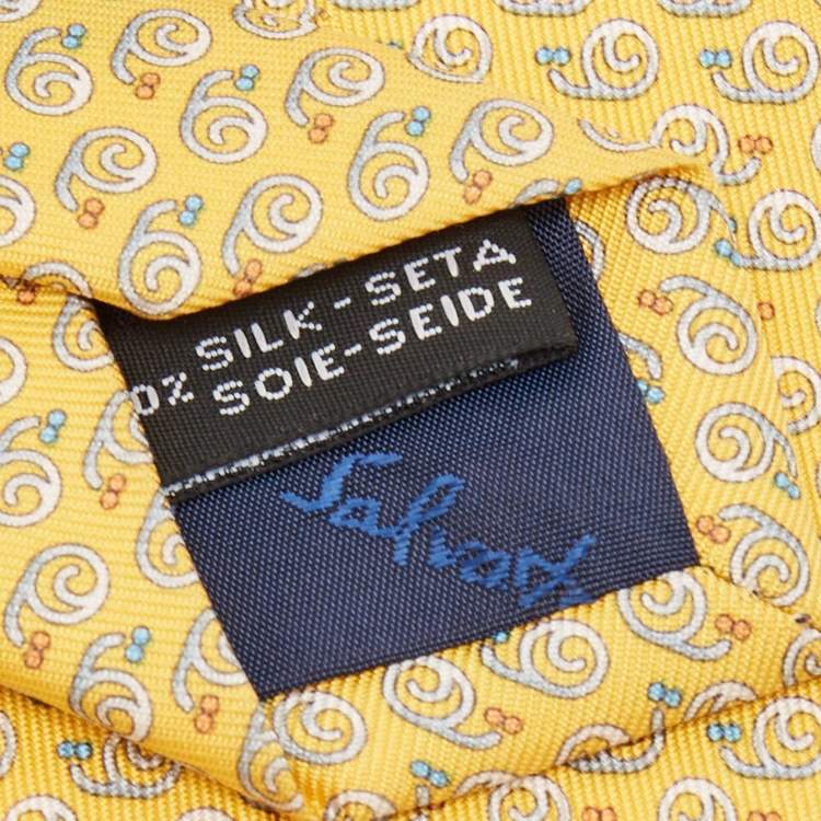 Pre Owned Salvatore Ferragamo Yellow Snail Print Silk Tie