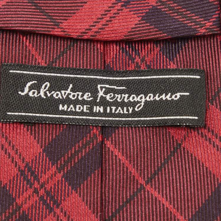 Pre Owned Salvatore Ferragamo Red Checked Silk Tie