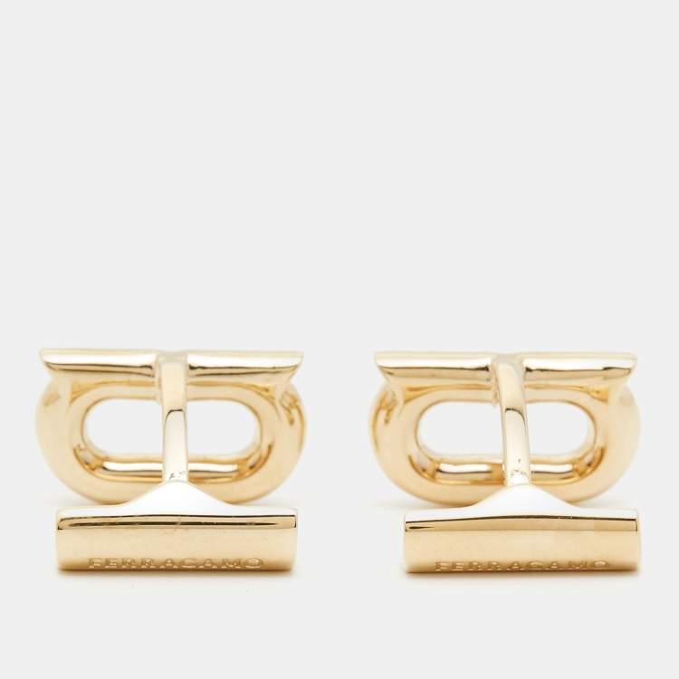 Pre Owned Ferregamo Gancini Gold Tone Cufflinks