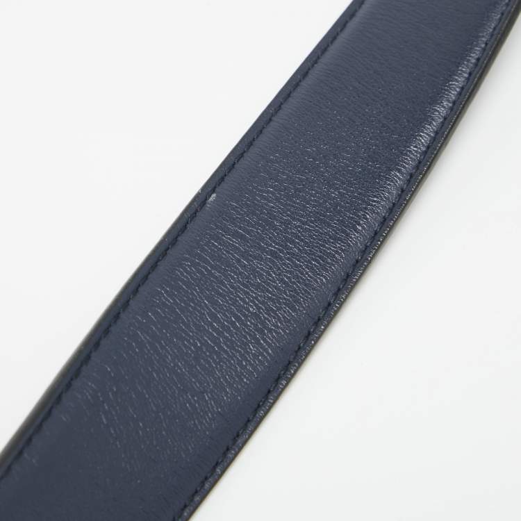 Pre Owned Salvatore Ferragamo Navy Blue/Black Leather Gancio Cut to Size Reversible Belt