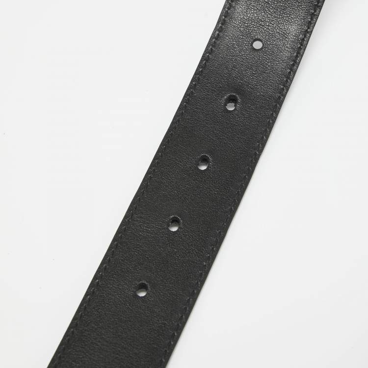 Pre Owned Salvatore Ferragamo Navy Blue/Black Leather Gancio Cut to Size Reversible Belt