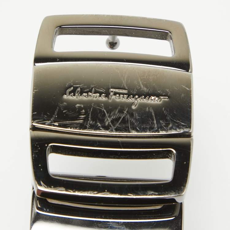 Pre Owned Salvatore Ferragamo Black/Dark Brown Leather Cut to Size Buckle Belt