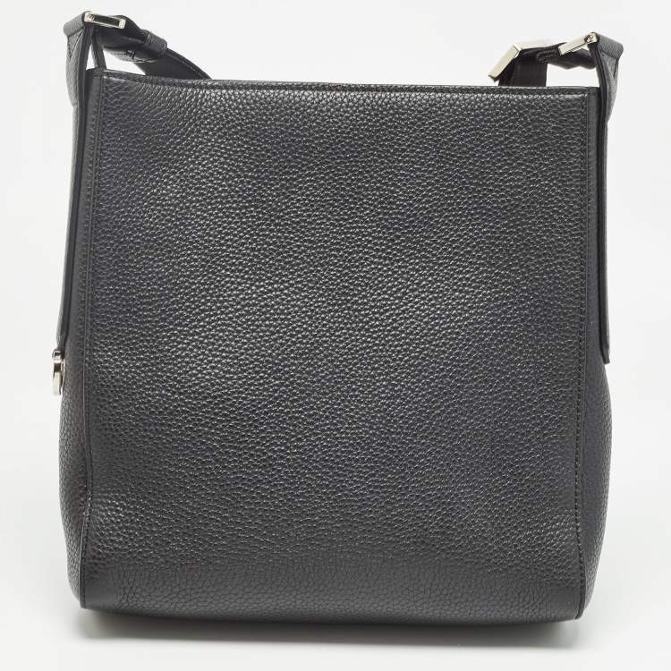 Pre Owned Salvatore Ferragamo Black Gancini Embossed Leather Messenger Bag
