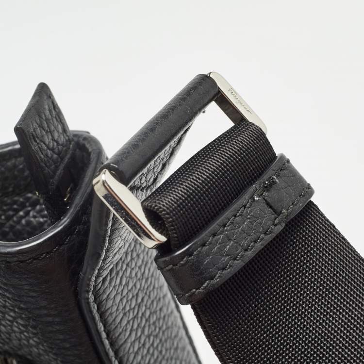 Pre Owned Salvatore Ferragamo Black Gancini Embossed Leather Messenger Bag