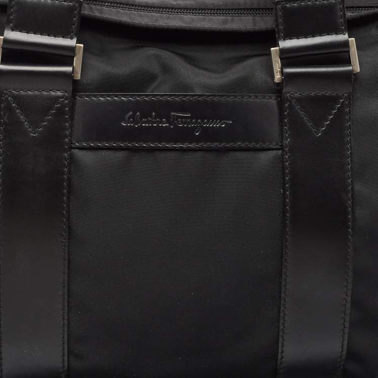 Pre Owned Salvatore Ferragamo Black Nylon ZIp Tote