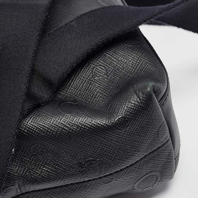 Pre Owned Salvatore Ferragamo Black Gancini Embossed Leather Flap Messenger Bag