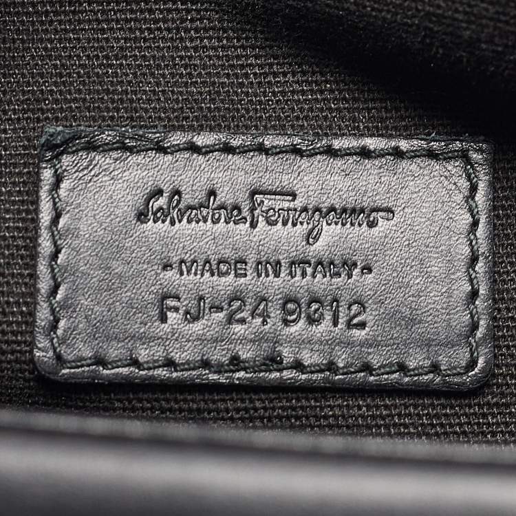 Pre Owned Salvatore Ferragamo Black Gancini Embossed Leather Flap Messenger Bag