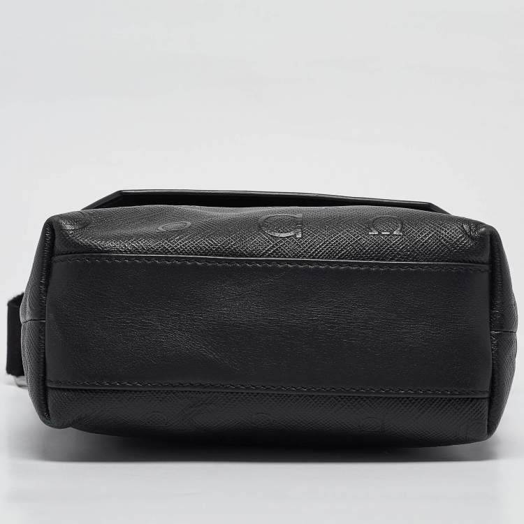 Pre Owned Salvatore Ferragamo Black Gancini Embossed Leather Flap Messenger Bag