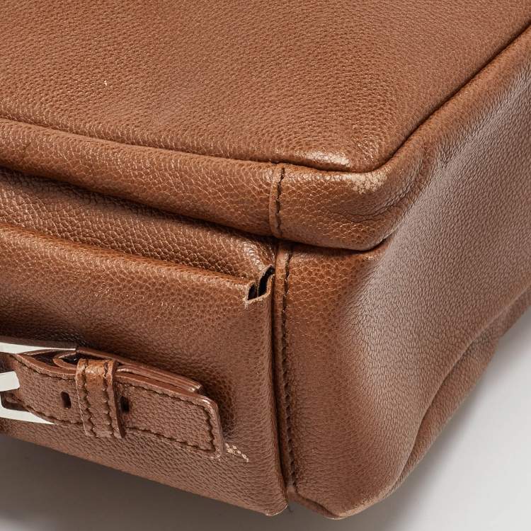 Pre Owned Salvatore Ferragamo Brown Leather Business Messenger Bag