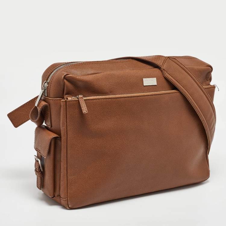 Pre Owned Salvatore Ferragamo Brown Leather Business Messenger Bag