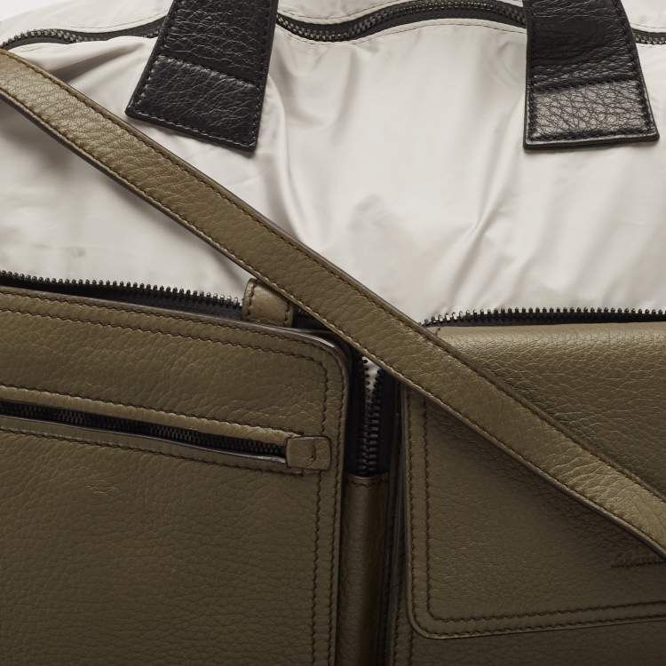 Pre Owned Salvatore Ferragamo Olive Green/Grey Leather and Nylon Pocket Tote