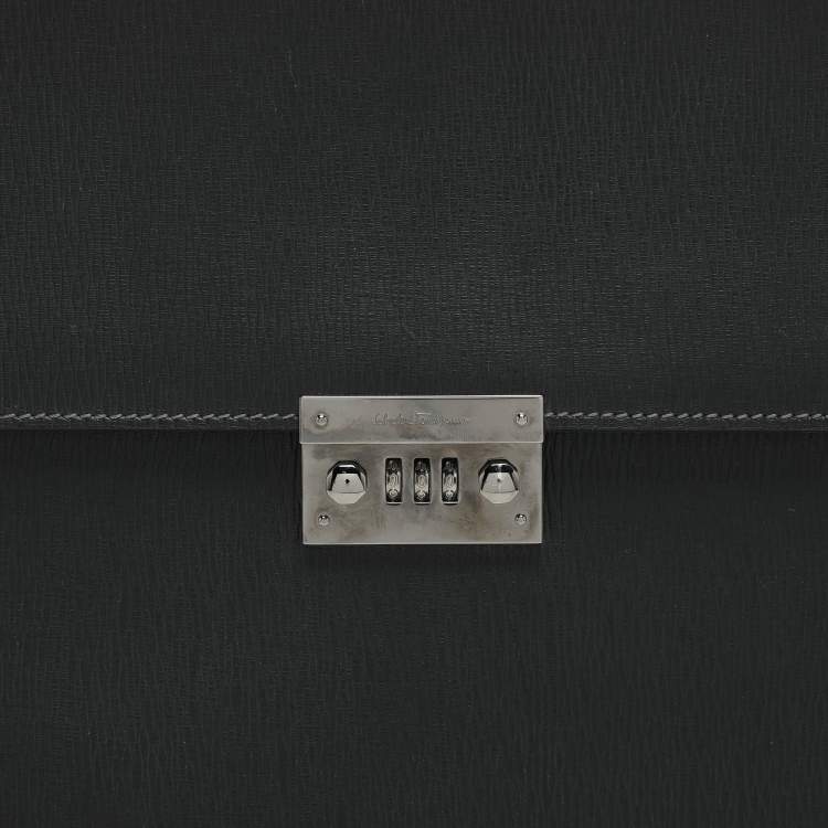 Pre Owned Salvatore Ferragamo Black Leather Briefcase