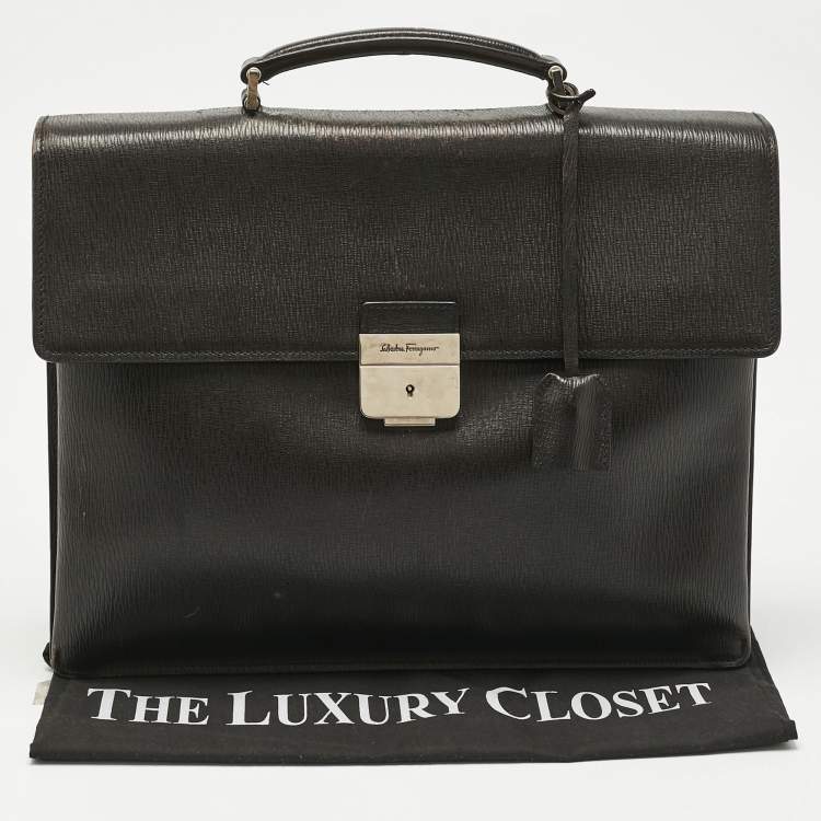 Pre Owned Salvatore Ferragamo Choco Brown Leather Briefcase