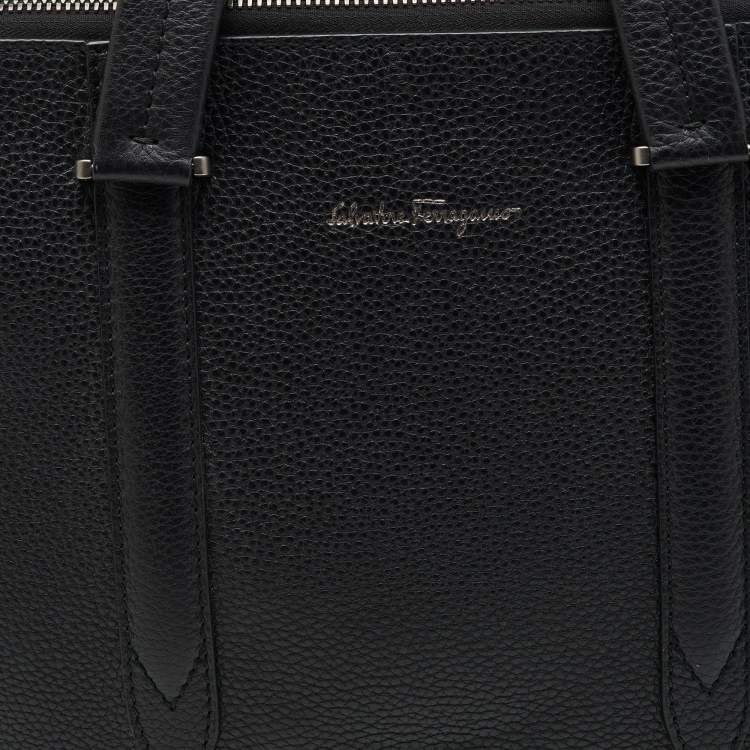 Pre Owned Salvatore Ferragamo Black Pebbled Leather Briefcase