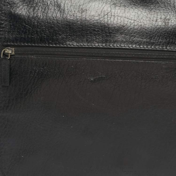 Pre Owned Salvatore Ferragamo Black Leather and Nylon Flap Messenger Bag