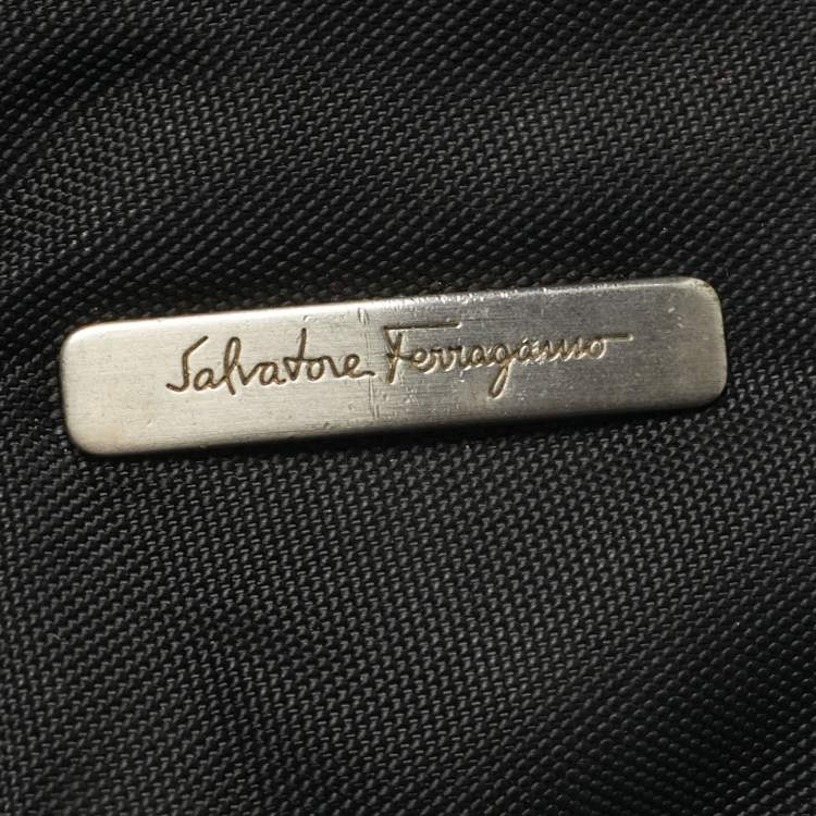 Pre Owned Salvatore Ferragamo Black Leather and Nylon Flap Messenger Bag