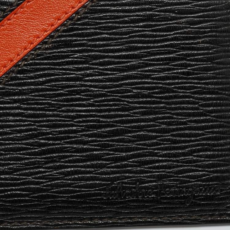 Pre Owned Salvatore Ferragamo Dark Brown/Orange Leather Card Holder