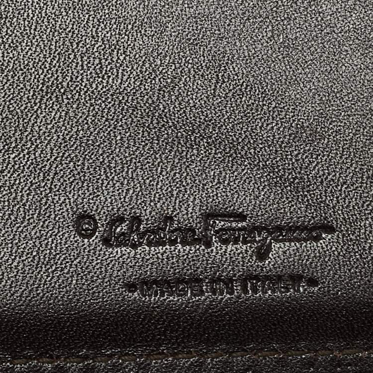 Pre Owned Salvatore Ferragamo Dark Brown/Orange Leather Card Holder