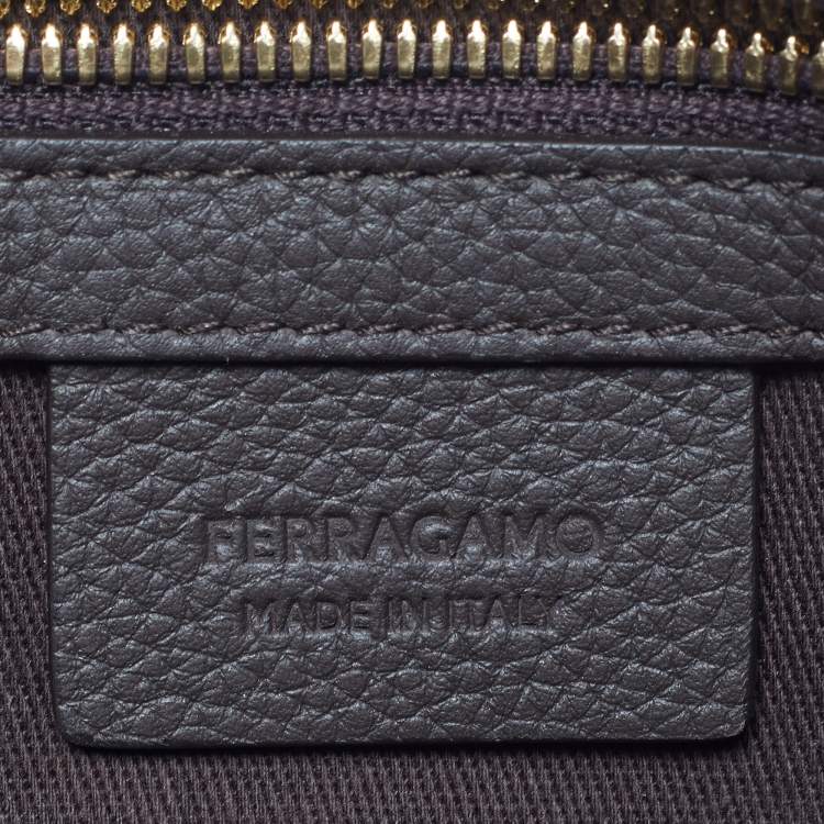 Pre Owned Salvatore Ferragamo Logo Dark Brown Embossed Leather Crossbody Bag