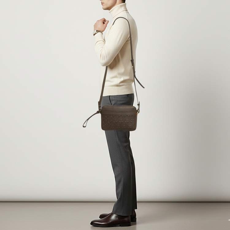 Pre Owned Salvatore Ferragamo Logo Dark Brown Embossed Leather Crossbody Bag