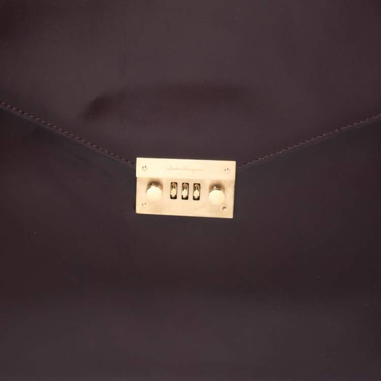 Pre Owned Salvatore Ferragamo Burgundy Leather Briefcase