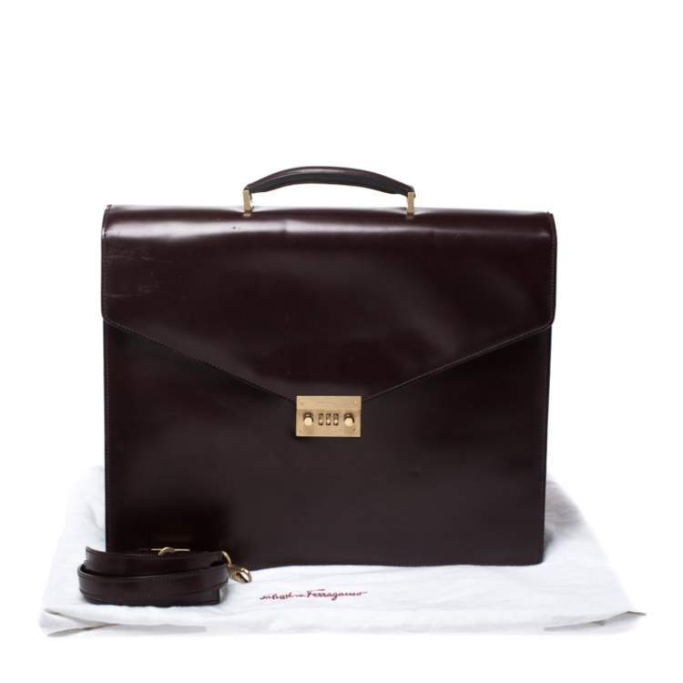 Pre Owned Salvatore Ferragamo Burgundy Leather Briefcase