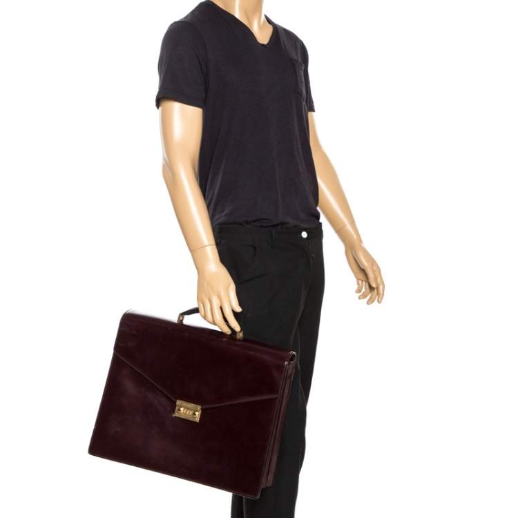 Pre Owned Salvatore Ferragamo Burgundy Leather Briefcase