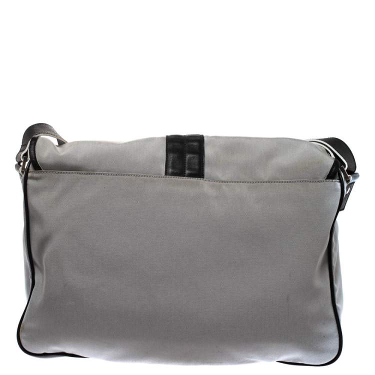Pre Owned Salvatore Ferragamo Grey/Black Canvas and Leather Flap Messenger Bag