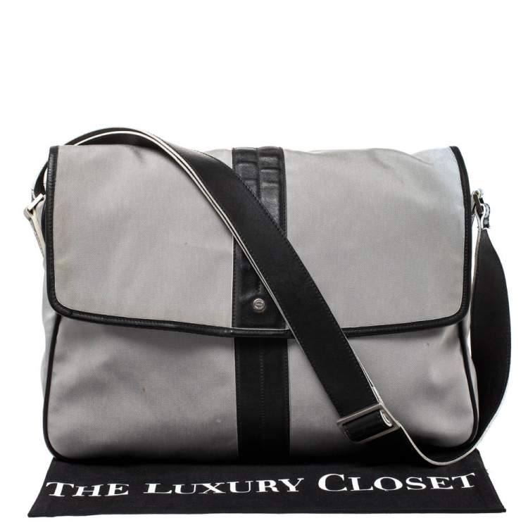 Pre Owned Salvatore Ferragamo Grey/Black Canvas and Leather Flap Messenger Bag