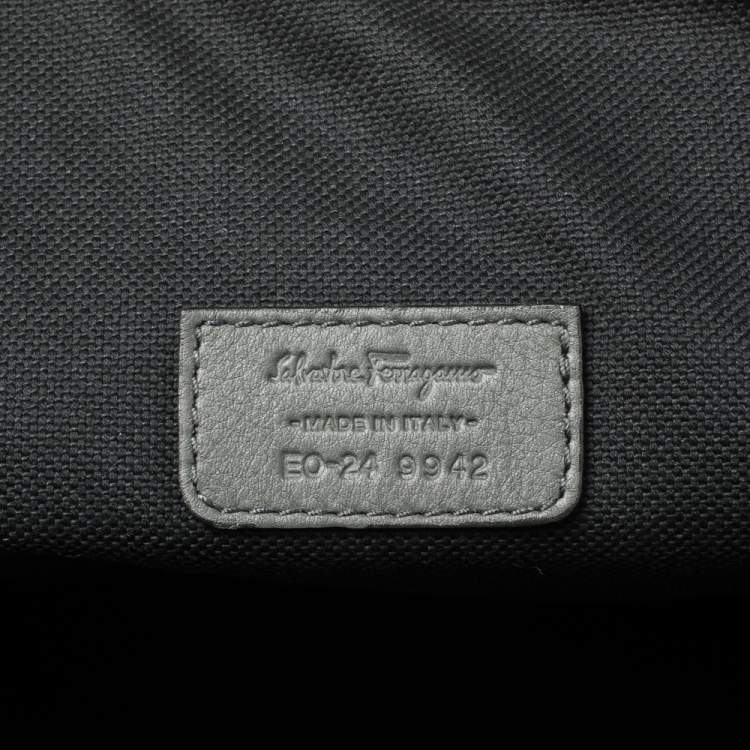 Pre Owned Salvatore Ferragamo Grey Gancini Embossed Leather Laptop Bag