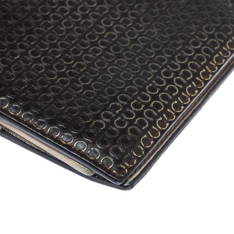 Pre Owned Salvatore Ferragamo Dark Brown Gancini Embossed Leather Bifold Wallet