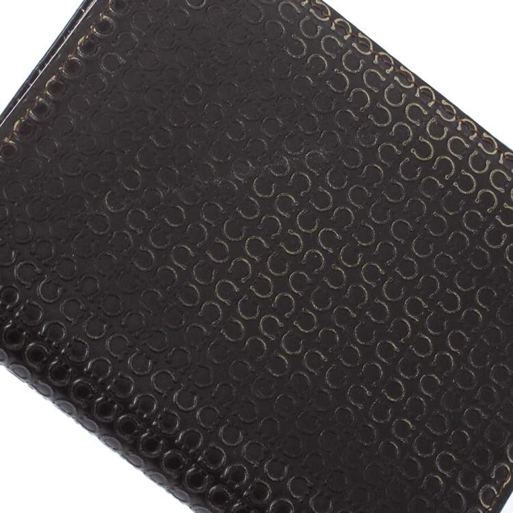 Pre Owned Salvatore Ferragamo Dark Brown Gancini Embossed Leather Bifold Wallet