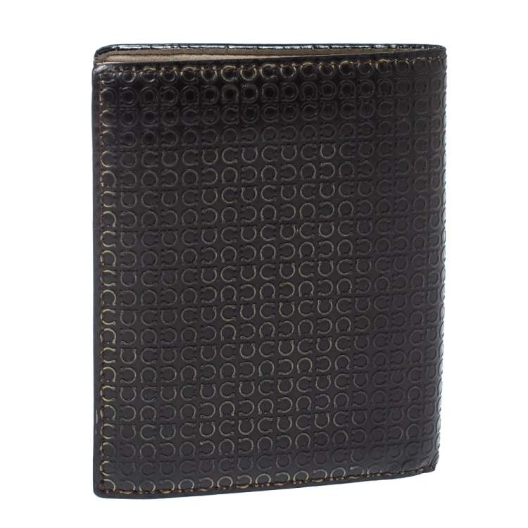 Pre Owned Salvatore Ferragamo Dark Brown Gancini Embossed Leather Bifold Wallet